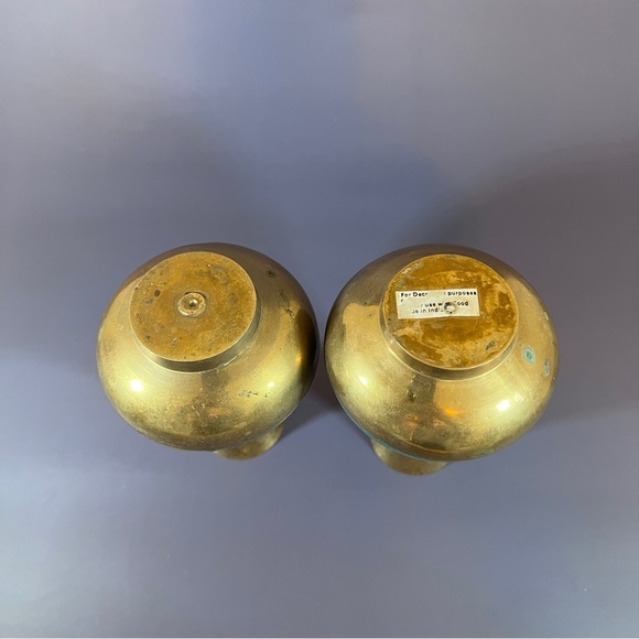 Set Of 2 Small Vintage Indian Brass Cloisonne Vases - Picture 4 of 10